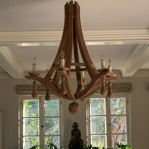 Designer wood chandelier from Mecox Garden